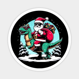 Funny Santa riding a Dinosaur with a bag of presents Magnet